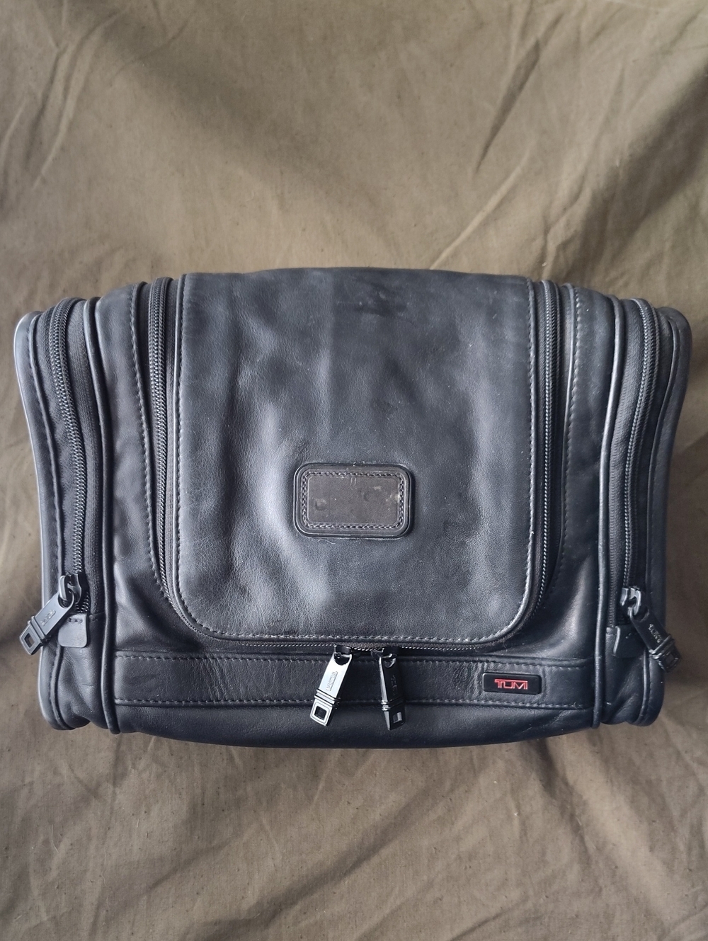 TUMI Alpha Black Leather Travel Kit Toiletries Bag